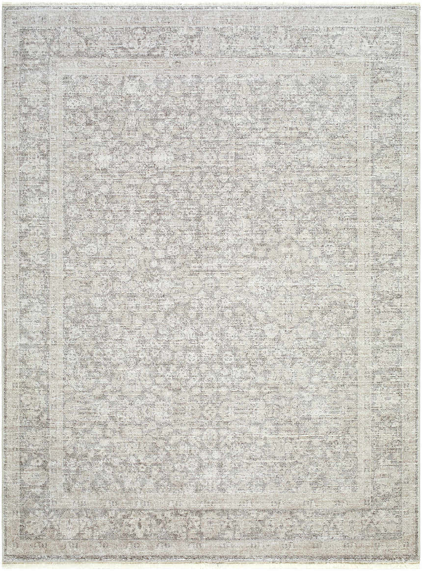 Close-up of the Livabliss x Galey Alix Maria Elena V Vintage Medallion Area Rug, featuring ivory, tan, and brown floral patterns. Design-Rectangle-57