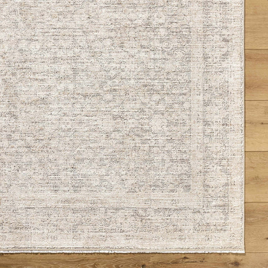 Close-up of Livabliss x Galey Alix Maria Elena V Vintage Medallion Area Rug showing ivory, tan, and brown tones. Corner