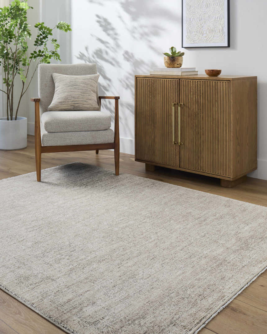 Living room scene with Livabliss x Galey Alix Maria Elena V Vintage Medallion Area Rug in ivory, brown, and tan colors. Roomscene-Rectangle