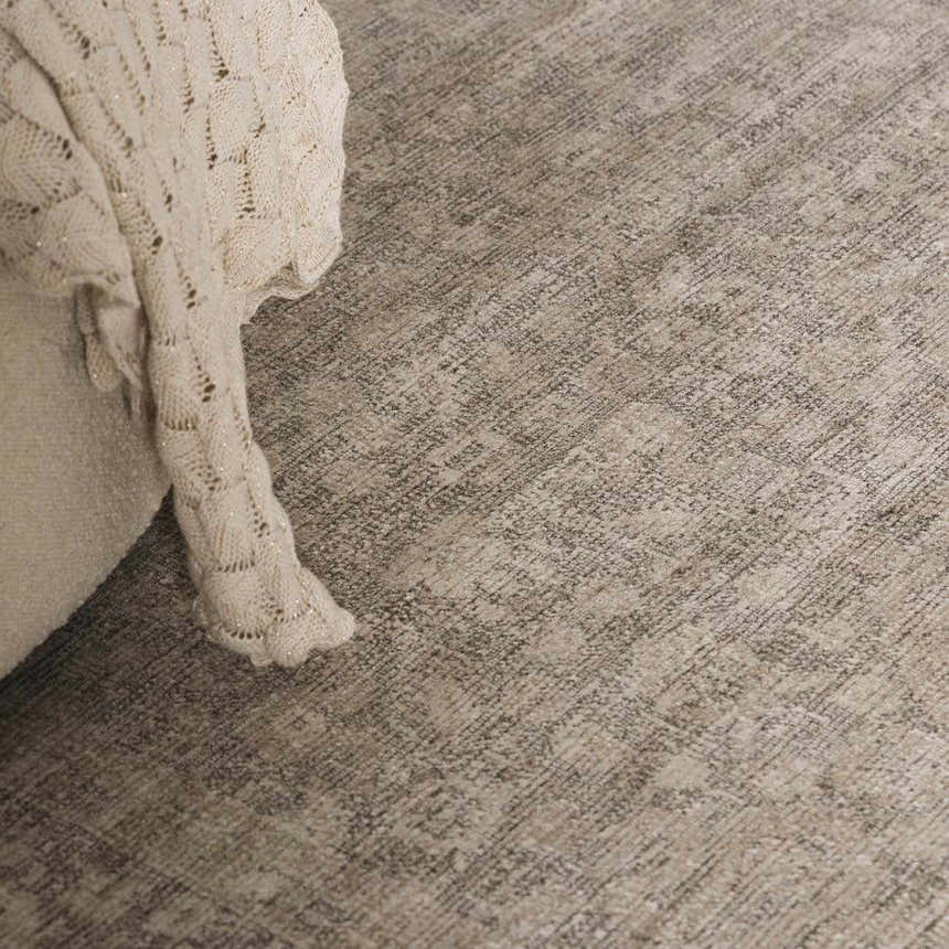 Close-up of the Livabliss x Galey Alix Maria Elena V Vintage Medallion Area Rug in ivory, medium brown, and tan. Roomscene-Rectangle
