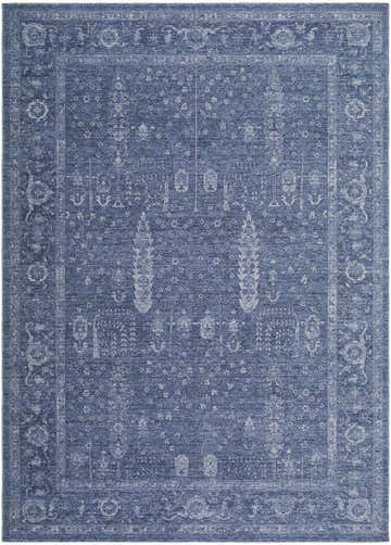 Close-up of the blue Kamand Area Rug featuring a traditional floral pattern and a detailed border. Design-Rectangle-679