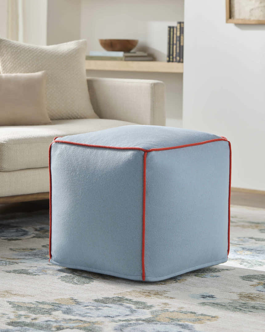 Bevuo Blue Wool Pouf Ottoman