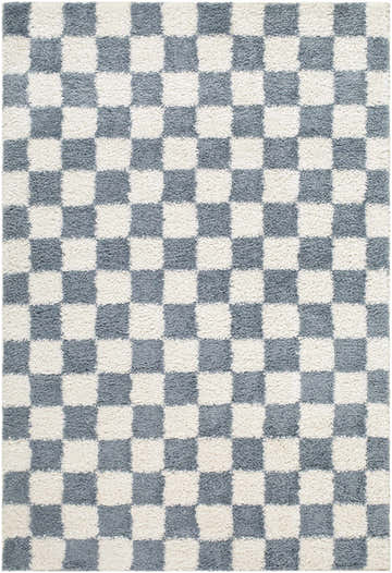 Close-up of the Monteagudo Area Rug, a contemporary rug with a gray and white checkerboard pattern and a soft, textured pile. Design-Rectangle-537