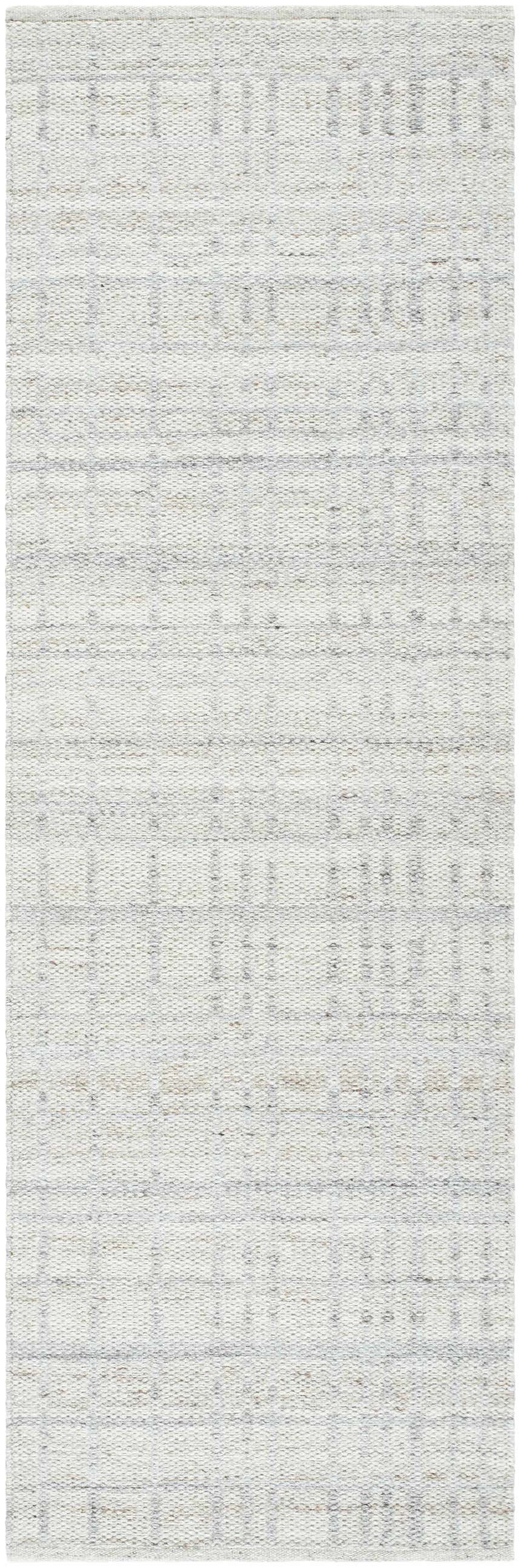 Close-up of the hand woven Nissa Tan Area Rug. Ivory and tan wool rug with a subtle geometric pattern. Design-Runner-268