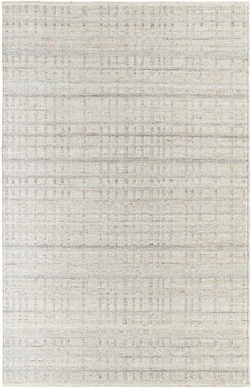 Close-up of the hand woven Nissa Tan Area Rug. Ivory and tan wool rug with a subtle geometric pattern. Design-Rectangle-576