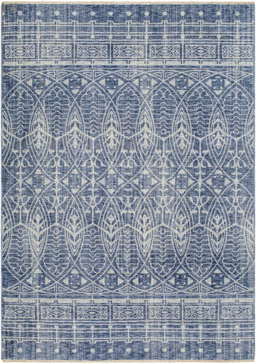 Close-up of a Netro Blue Area Rug. Contemporary style rug with ice blue and navy geometric patterns. Design-Rectangle-57