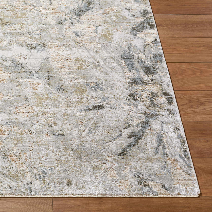 Close-up of the Nurit Sage Thick Luxe Boutique Rug showing its charcoal, cream, and light brown Southwestern design. Front
