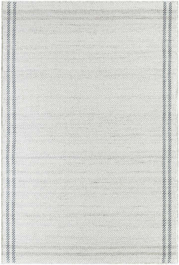 Close-up of the hand woven Nimue Ivory Wool Rug, featuring a subtle striped pattern and textured wool. Design-Rectangle-576