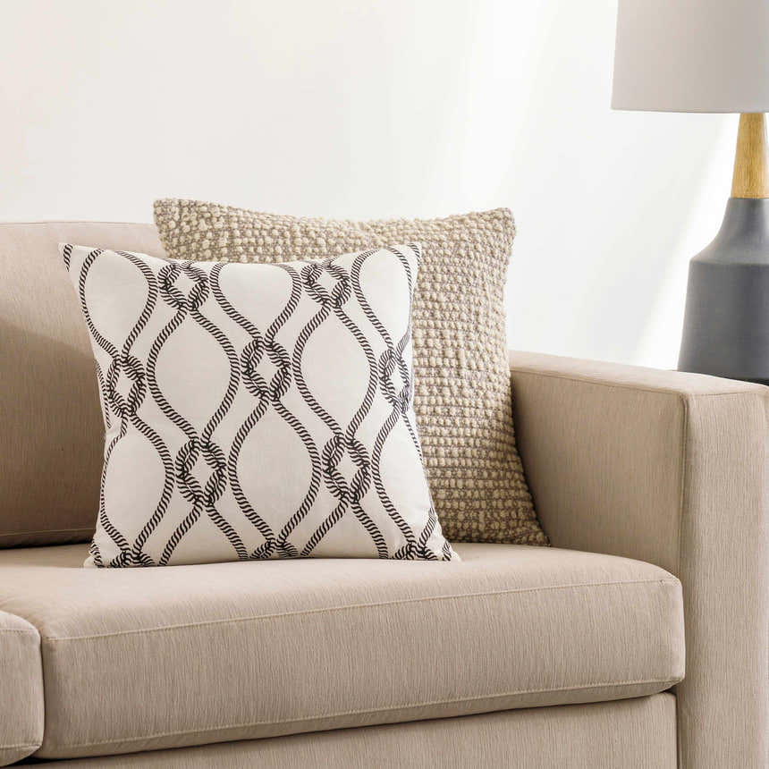 Noyes Ivory Rope Design Throw Pillow - Clearance