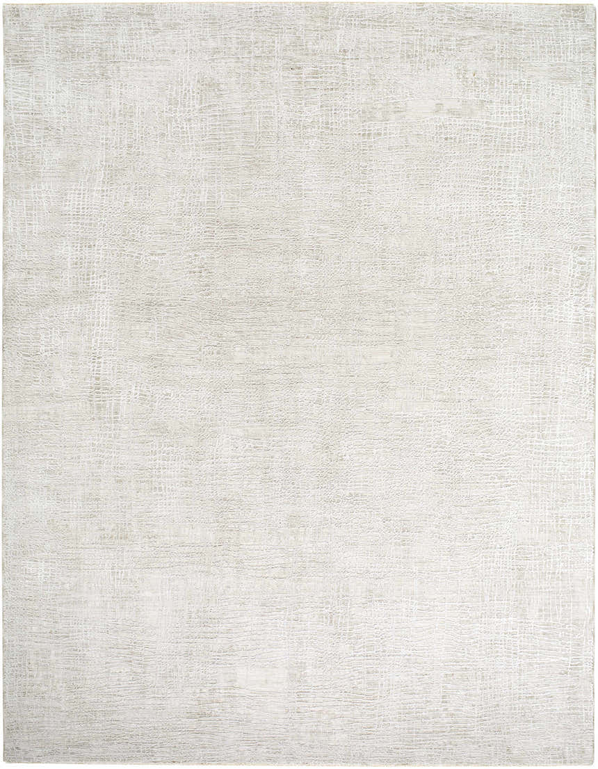 Close-up of the Axelia Charcoal Area Rug. Features a subtle grid pattern in cream, ivory, and tan hues. Design-Rectangle-710102