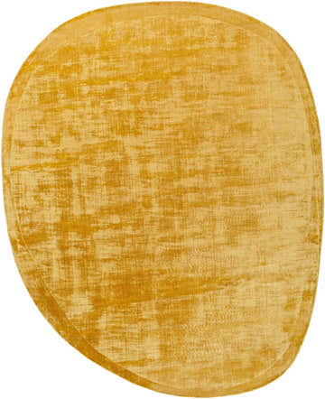Close-up of the hand-loomed Anjang Modern Faux Silk Rug in Yellow, showing its texture and irregular shape. Design-Custom