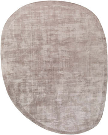 Close-up of the hand-loomed Anjang Modern Faux Silk Rug in Beige, showing its viscose texture and unique pebble shape. Design-Custom