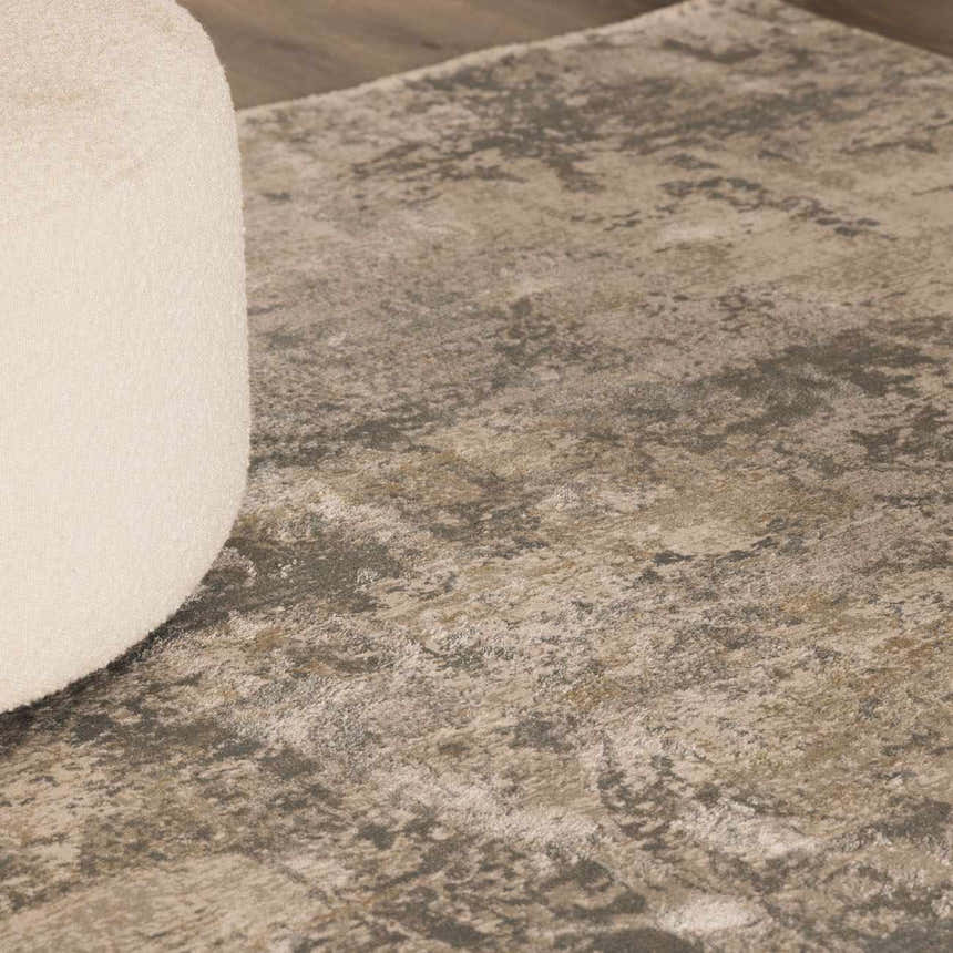 Close-up of the Pialba Thick Luxe Abstract Smokey Rug showing its texture and smokey blend of sage, gray, and taupe colors. Swatch