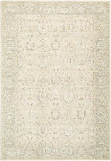 Close-up of the Airlia Beige Thick Luxe Area Rug, featuring a traditional floral pattern and soft, neutral colors. Design-Rectangle-6796