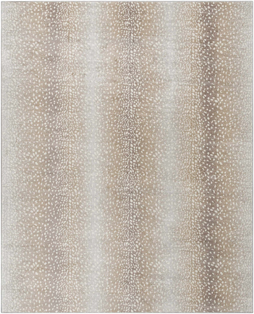 Close-up of the Pointblank Tan Leopard Print Rug, showcasing its gray, ivory, and tan animal print design. Design-Rectangle-71010