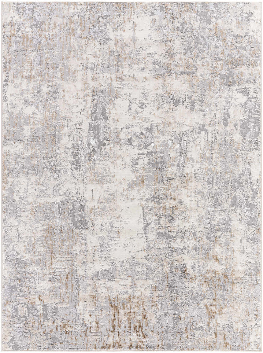 Close-up of the Avital Neutral Abstract Area Rug, featuring charcoal, gray, light brown, and off-white hues. Contemporary style. Design-Rectangle-527