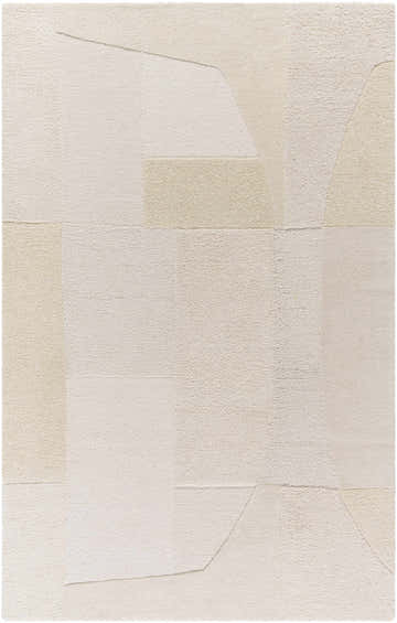 Close-up of the Agneza Area Rug. Beige, cream, ivory, and tan geometric shapes create a contemporary design. Hand-tufted wool texture. Design-Rectangle-576