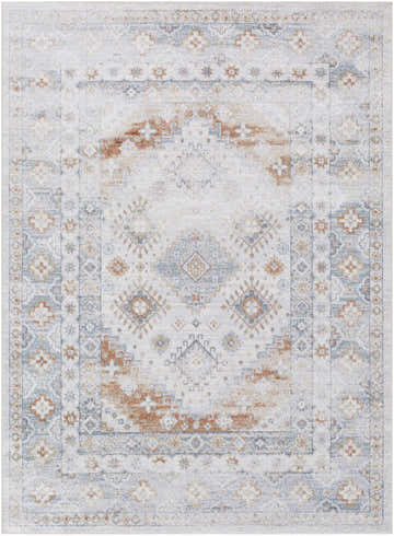 Detailed texture of the Agaton Blue & Brown Washable Area Rug with farmhouse design and light blue, brown, and white colors. Design-Rectangle-537