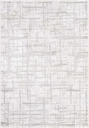 Close-up of the Antony Area Rug. Cream and light gray contemporary design with a subtle geometric pattern. Design-Rectangle-537