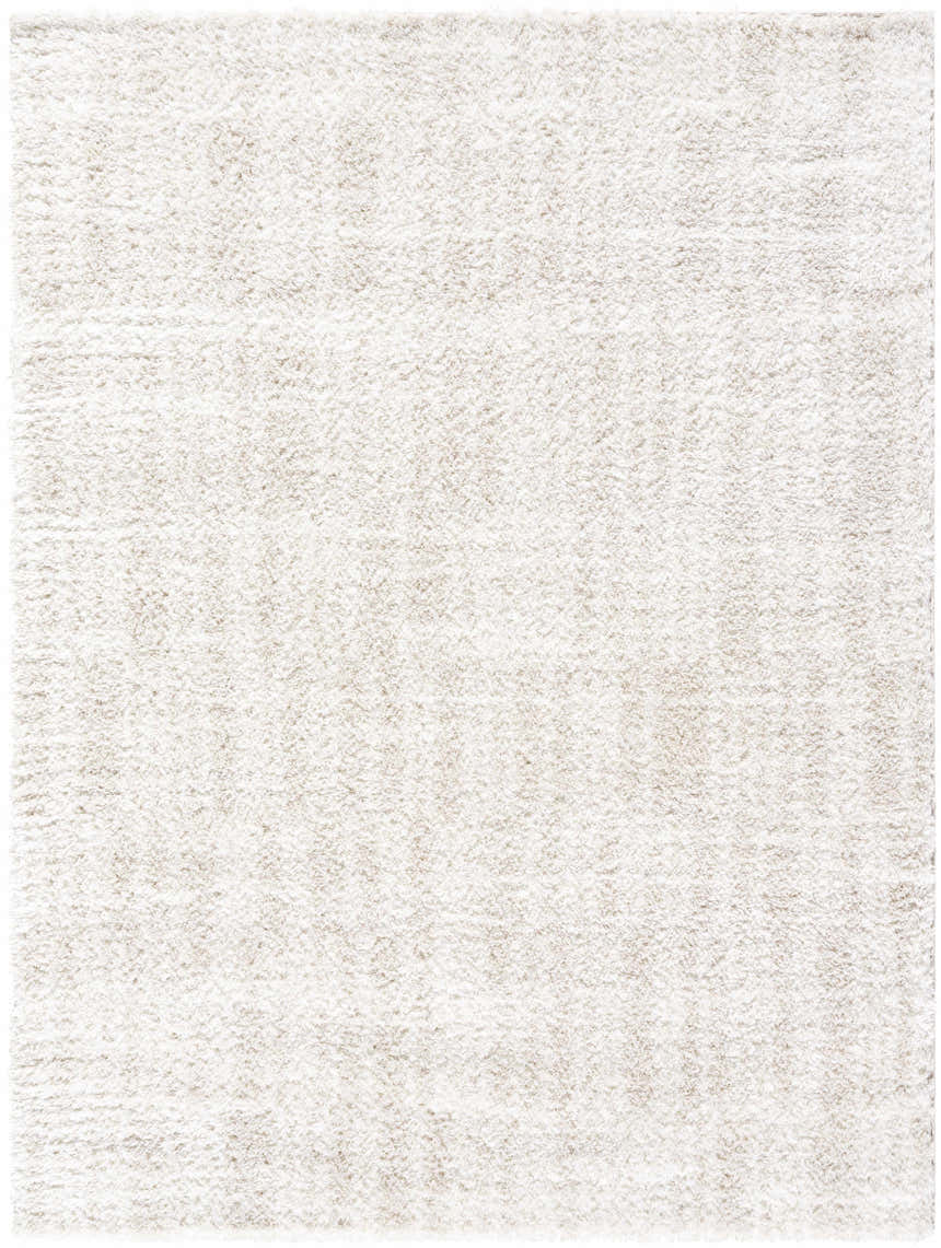 Close-up of the Alamea Area Rug. Ivory and peach shag rug texture, machine woven polyester. Design-Rectangle-537