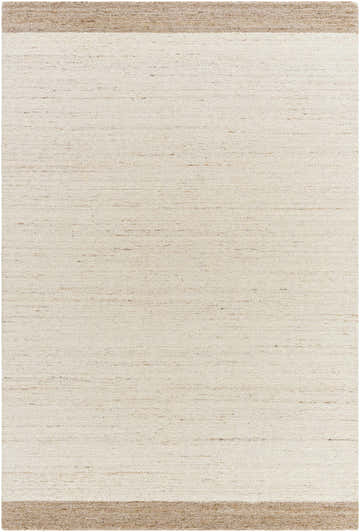 Close-up of the hand-tufted Amabel Area Rug. Beige, ivory, and tan wool rug with a farmhouse style. Design-Rectangle-576