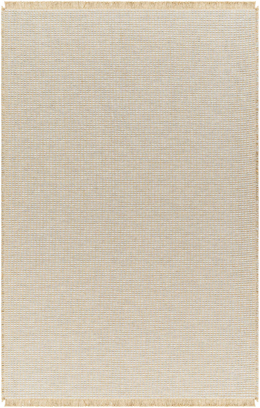 Close-up of the Kimi Machine Woven Becki Owens x LIVABLISS rug. Gray and light brown jute with a woven grid pattern. Design-Rectangle-537