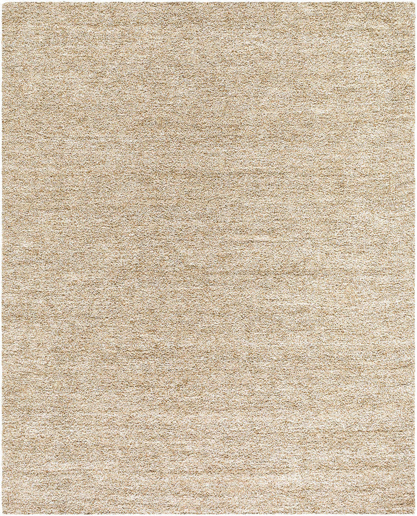 Close-up of the Kamil Beige Solid Area Rug showing its lambswool color and hand-woven texture. Design-Rectangle-810