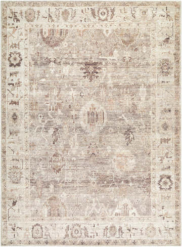 Detailed pattern of the Marlene Becki Owens x LIVABLISS BOMN-2311 area rug in camel, charcoal, and brown tones. Design-Rectangle-527