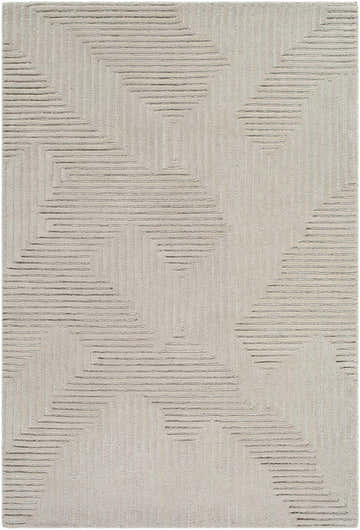 Close-up of the Citro Ivory Area Rug. Hand-tufted wool rug with a contemporary geometric pattern in neutral ivory tones. Design-Rectangle-576