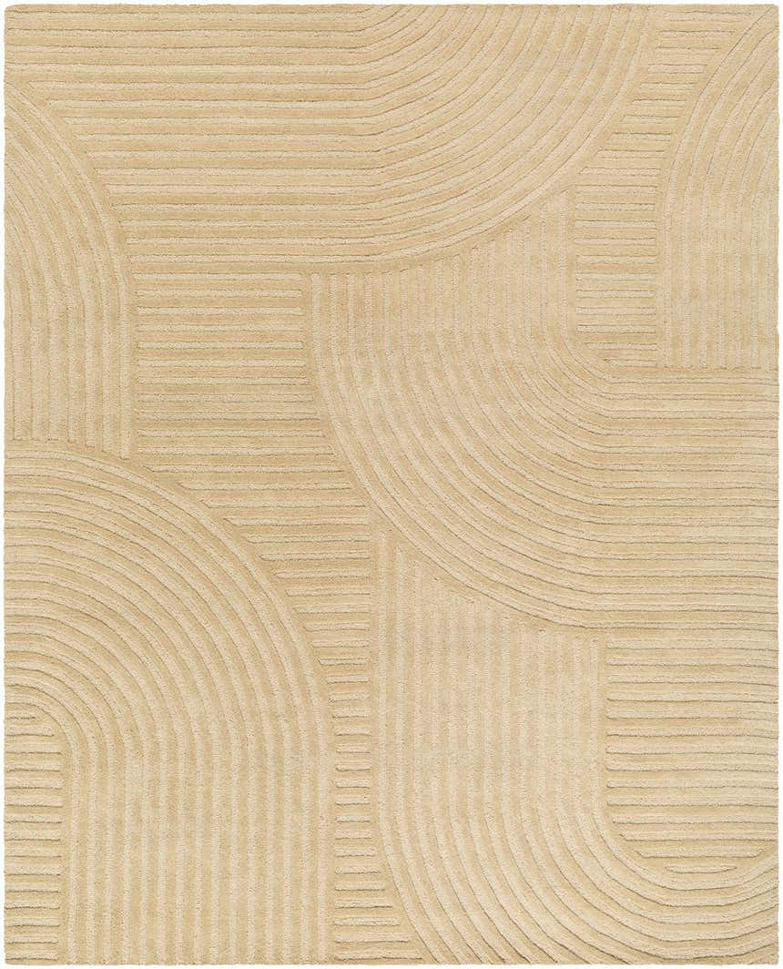 Close-up of the Whan Beige Area Rug, a hand-tufted wool rug with a contemporary geometric pattern. Design-Rectangle-810