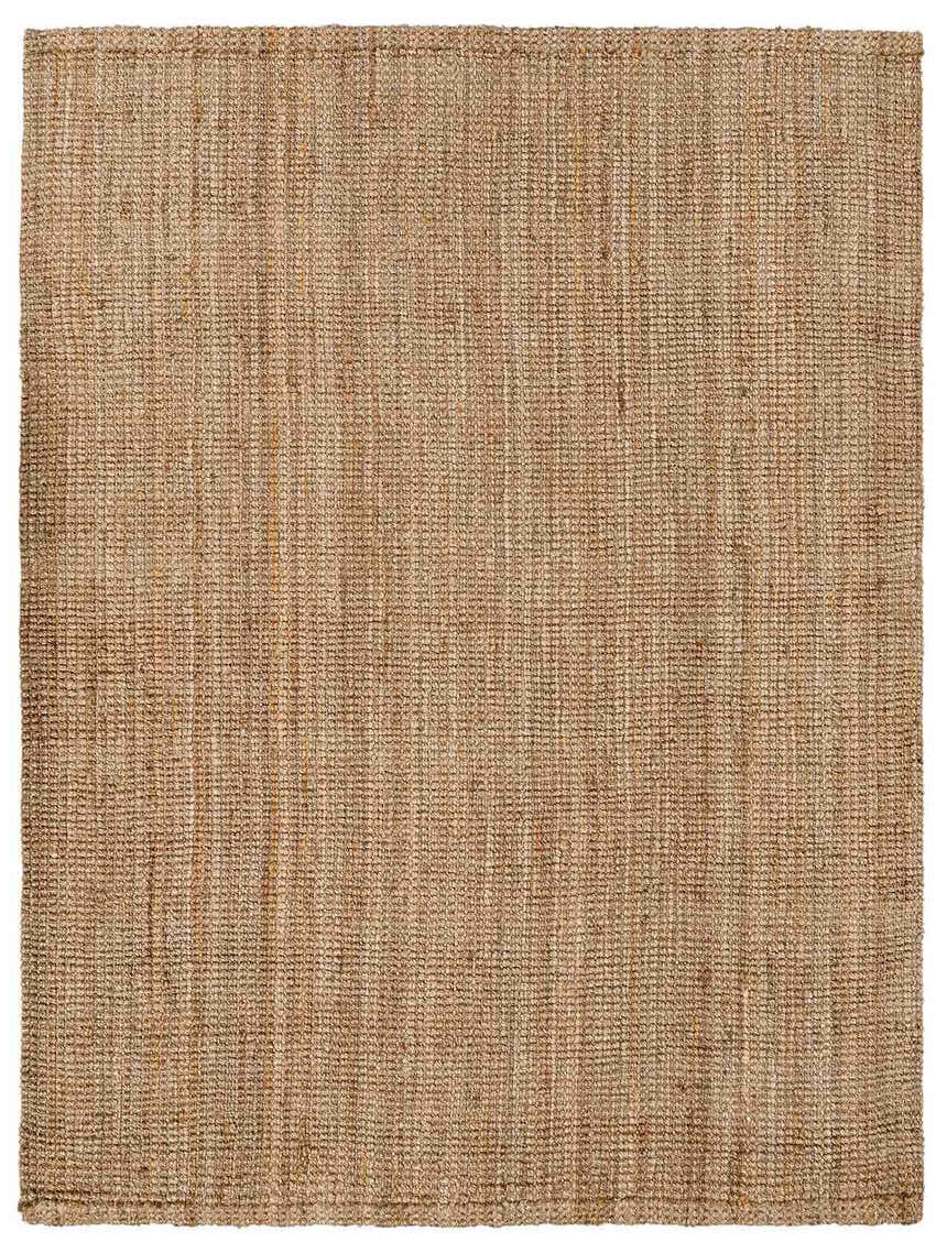 Close-up of the hand woven Ambel Chocolate Brown Camel Jute Area Rug, showing its natural jute texture and chocolate brown color. Design-Rectangle