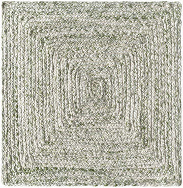 Close-up of the hand woven Kenyi Lime Green Area Rug, featuring a braided texture and concentric square design. Texture