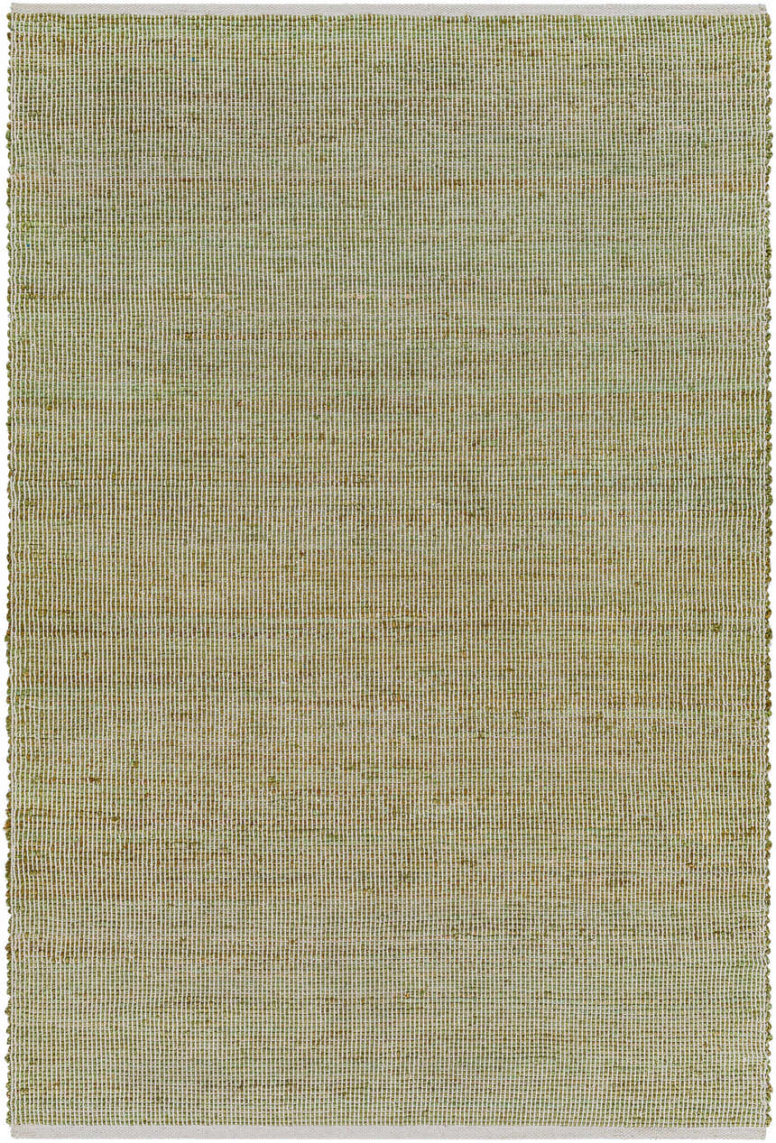 Close-up of the Byrne Green Area Rug showing its jute texture, beige and green hues, and hand-woven construction. Design-Rectangle-576