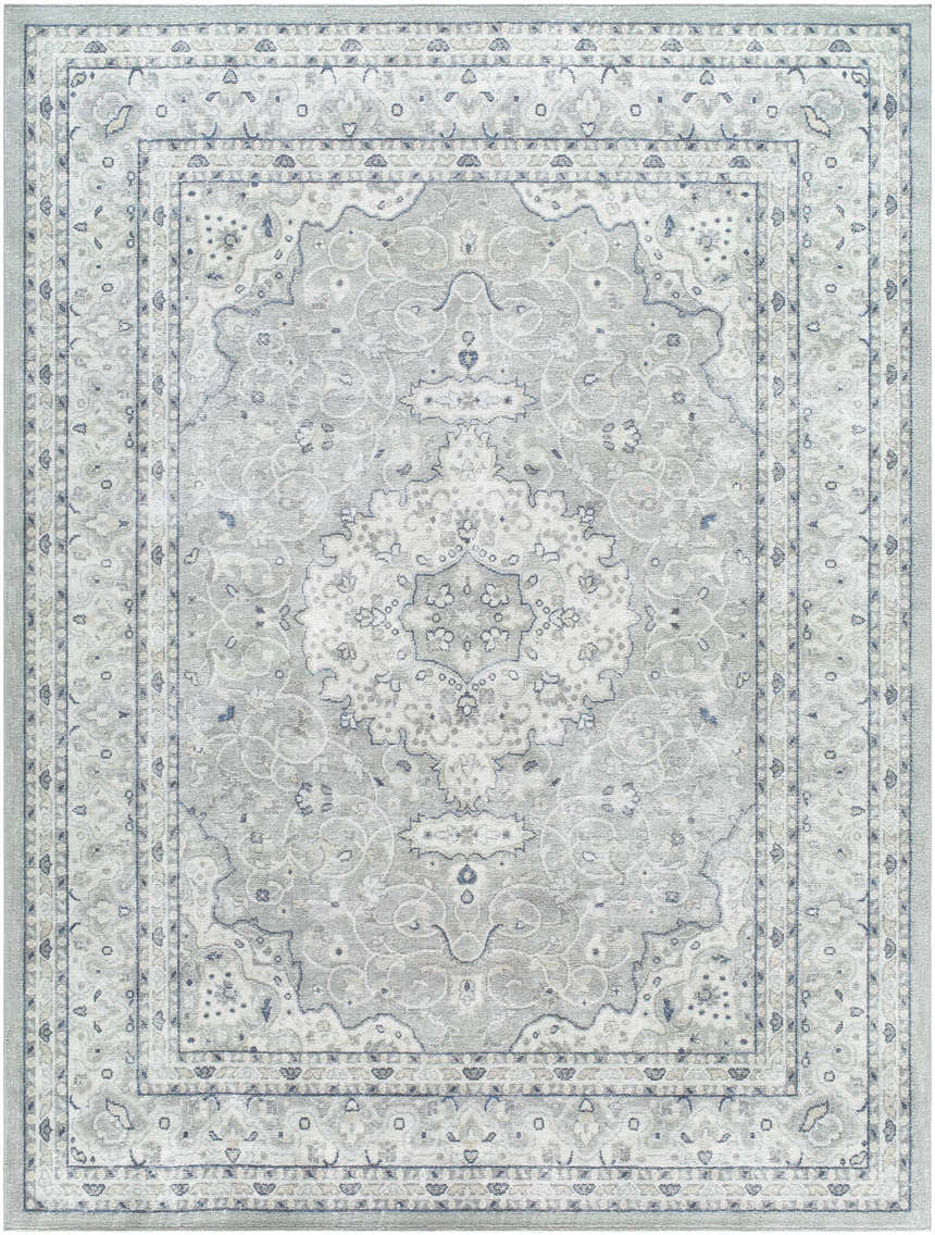 Farai Gray Medallion Area Rug, a traditional style rug with dark brown, gray, and light gray tones and a detailed medallion pattern. Design-Rectangle-710106