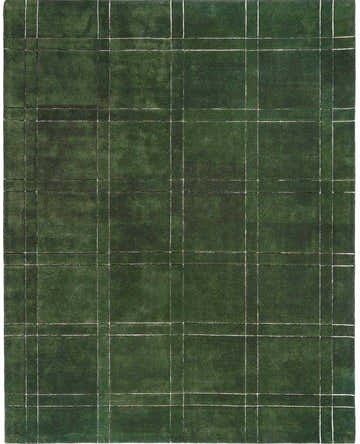Close-up of the Sixto Green Area Rug. Hand-tufted wool rug with a contemporary plaid pattern in shades of green and white. Design-Rectangle