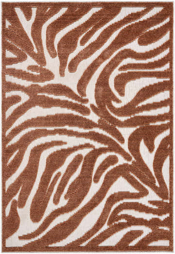 Close-up of Keto Brown Washable Area Rug featuring a contemporary brown and off-white abstract pattern. Design-Rectangle-57