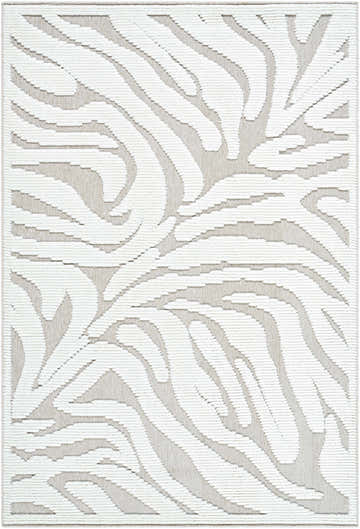Close-up of the Keto Off-White 3D Washable Area Rug. Features a textured, abstract pattern in light gray and off-white. Design-Rectangle-57