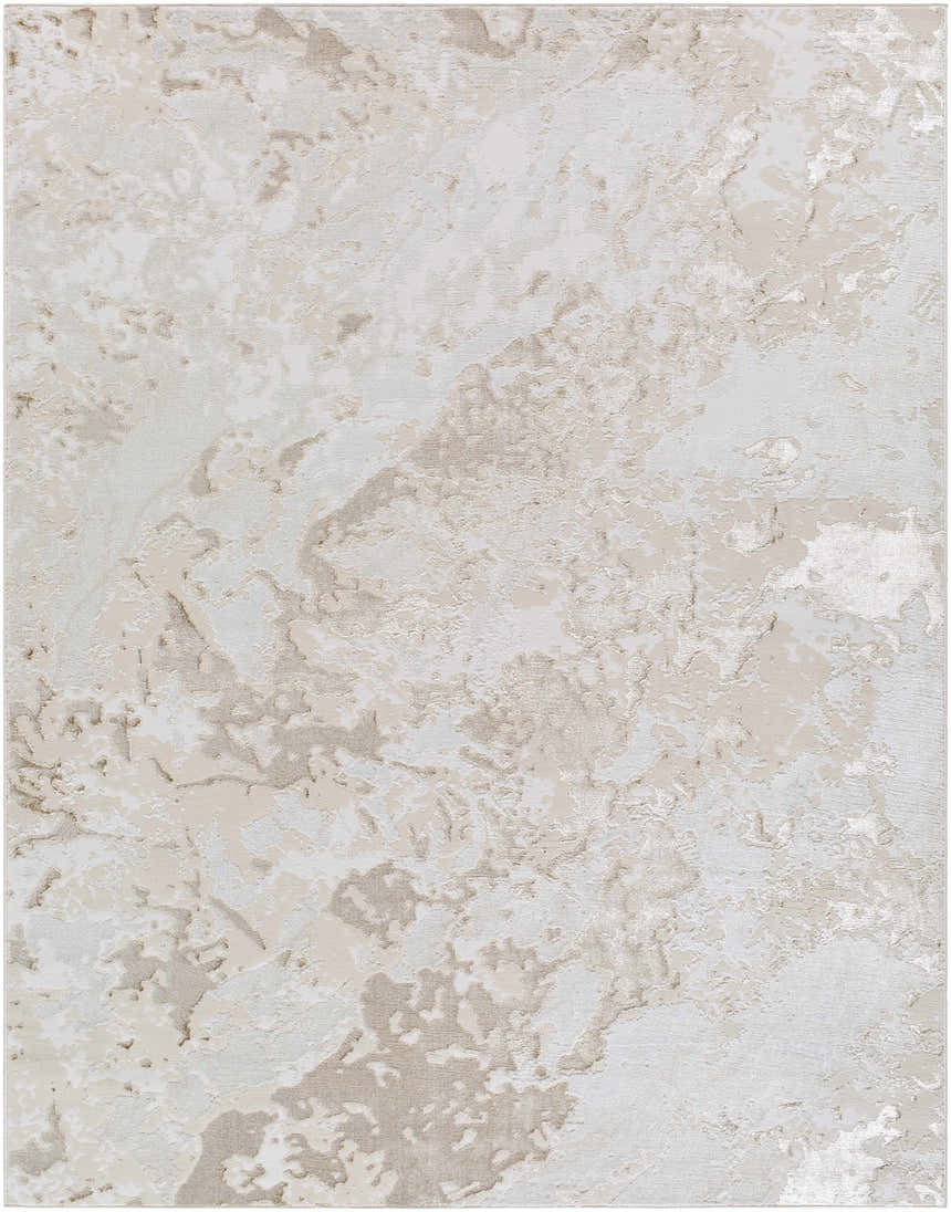 Close-up of the Jaren Tan Area Rug. Contemporary design in beige, cream, mustard, and tan hues. Machine woven texture. Design-Rectangle-71010