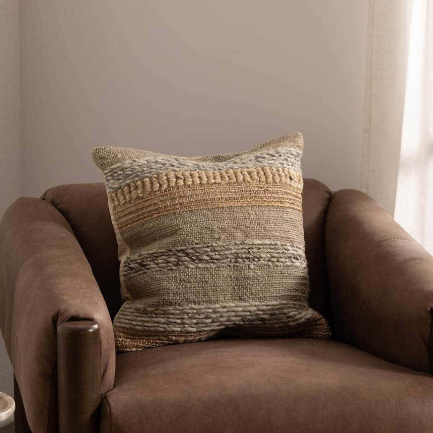 Sevra Seafoam and Ivory Horizontal Stripe Modern Cotton Accent Pillow - Clearance