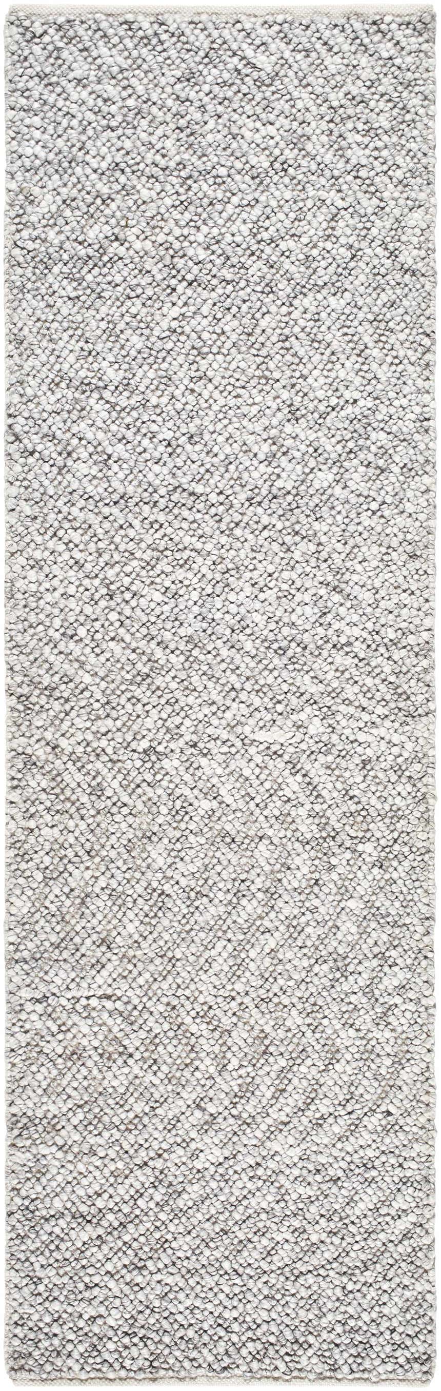 Close-up of the hand woven Chole Area Rug, featuring a textured, contemporary design in gray and nutmeg hues. Design-Runner-268
