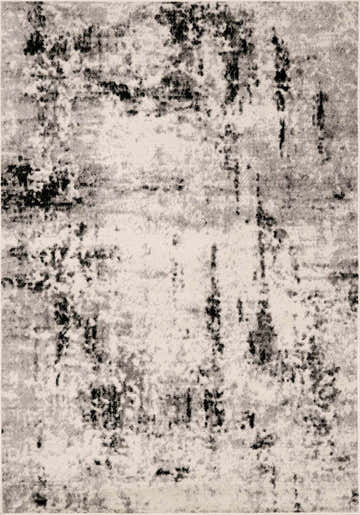 Close-up of the Swansboro Area Rug. Contemporary design in black, charcoal, light gray, and off-white tones. Machine woven texture. Design-Rectangle