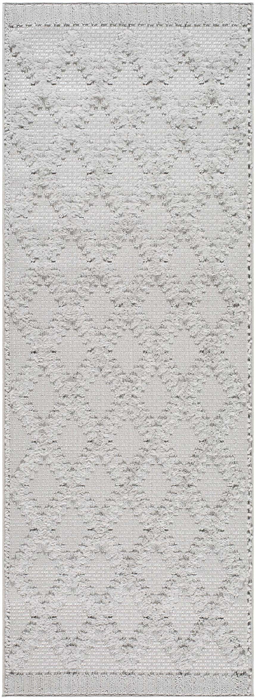 Close-up of the Galia Area Rug in arctic stone and gray, featuring a contemporary geometric diamond pattern. Design-Runner-2773
