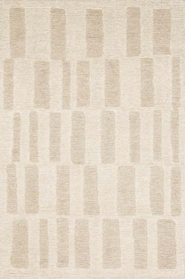 Close-up of the Teige Light Silver Area Rug. Features a contemporary geometric pattern in light silver and sterling gray. Design-Rectangle