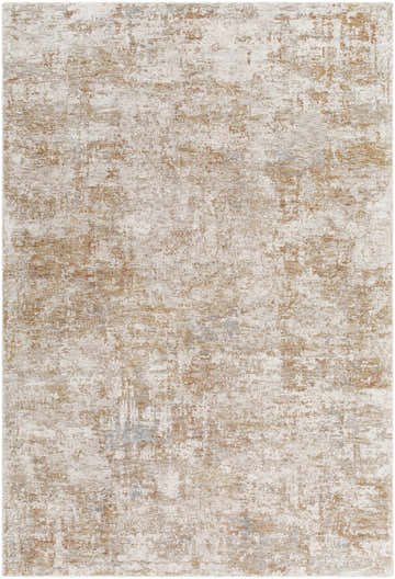Close-up of the Yakov Area Rug, featuring a contemporary abstract design in cream, tan, and blue hues. Design-Rectangle-6796