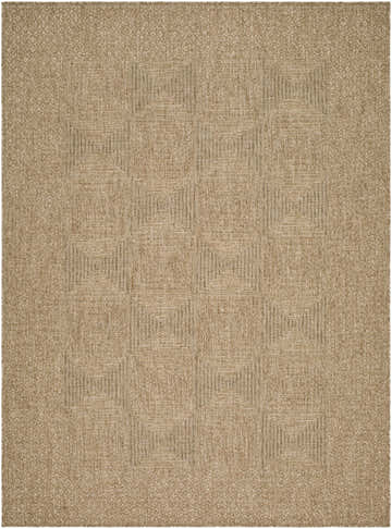 Close-up of the Anabia Brown Area Rug. Prairie dust and tan rug with a geometric square pattern and woven texture. Design-Rectangle-537
