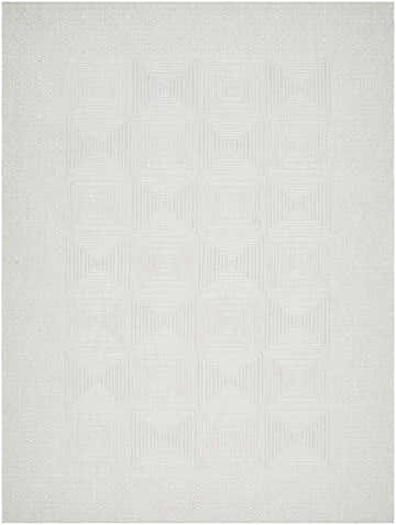 Close-up of the Anabia White Area Rug. Light silver color with a geometric square pattern and woven texture. Design-Rectangle-537