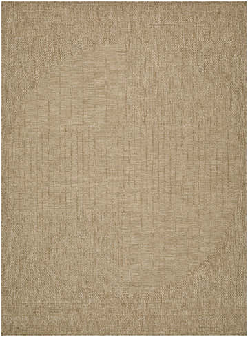 Close-up of the Yuley Brown Area Rug. Machine woven rug in prairie dust and tan with a subtle geometric pattern. Design-Rectangle-537