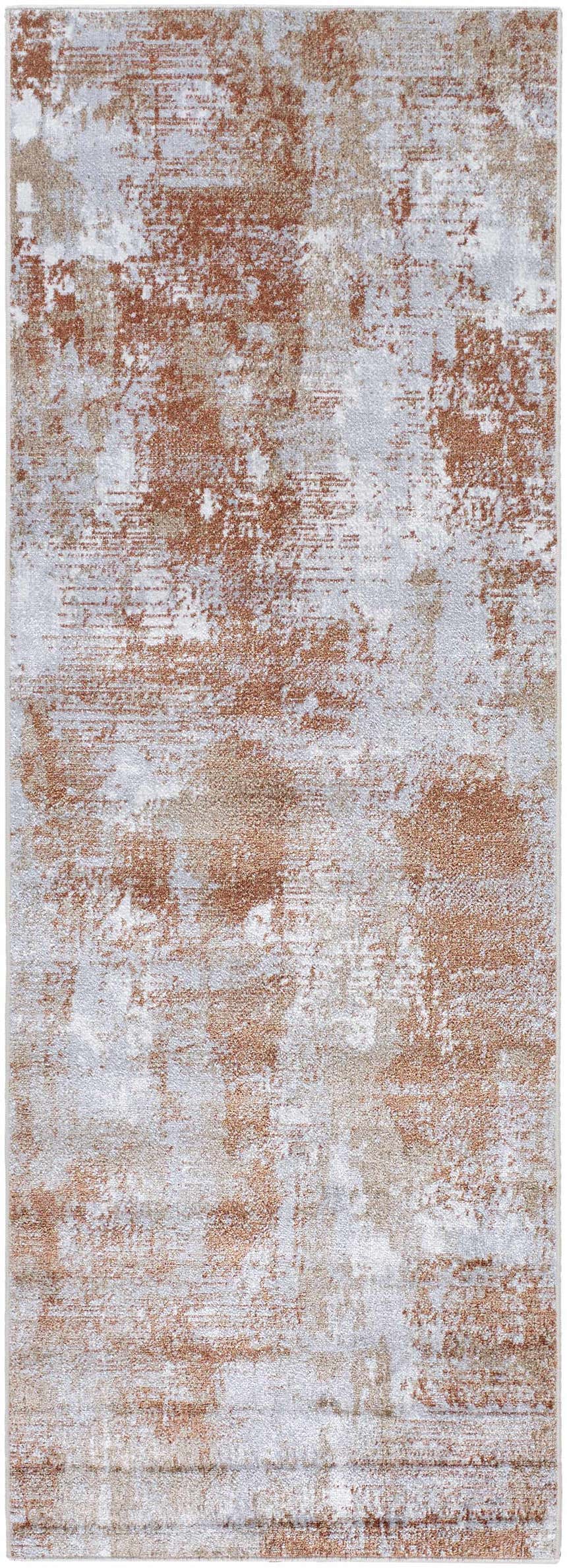 Close-up of Anitra Brown Washable Area Rug featuring a contemporary abstract pattern with brown, light gray, and white hues. Design-Runner-2773