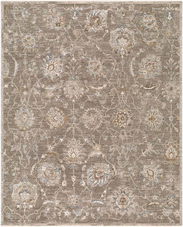 Detailed floral pattern of the Wokii Gray Floralnature Area Rug. Charcoal, brown, gray, and taupe tones. Design-Rectangle-710102