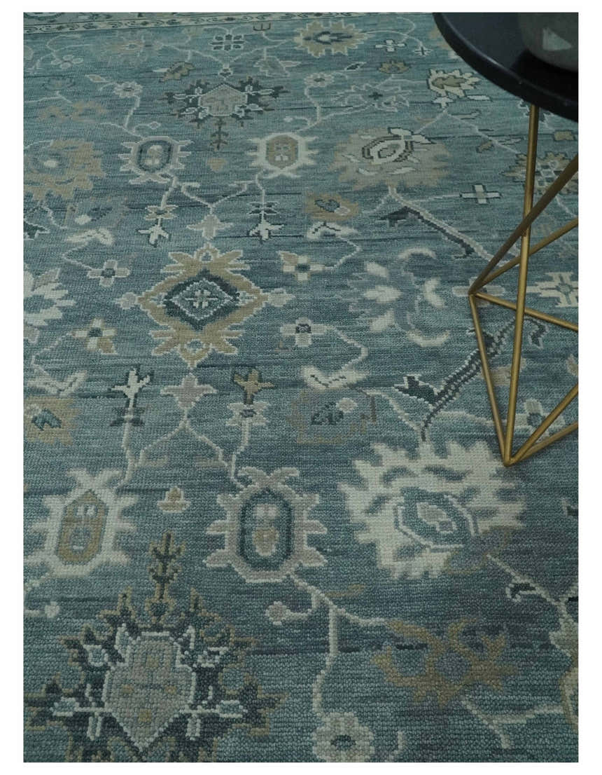 Antique Hand Knotted Oushak Gray and Silver Traditional wool Area Rug